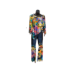 Mannequin wearing bright graffiti colored bell bottom jeans with a matching poncho.
